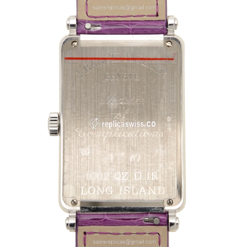 Franck Muller 1002 QZ D 1R LONG ISLAND - Quartz - 18kt White Gold - Diamond - Silver Dial - Leather Purple Buckle - View 3