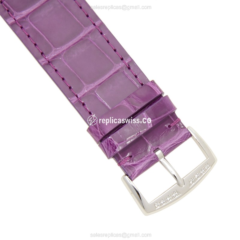 Franck Muller 1002 QZ D 1R LONG ISLAND - Quartz - 18kt White Gold - Diamond - Silver Dial - Leather Purple Buckle - View 4