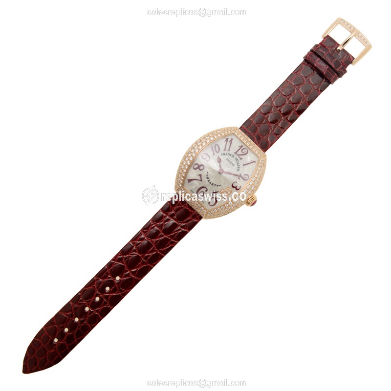 Franck Muller 5002 M QZ D C4 CD HEART - Quartz - 18kt Rose Gold - Diamonds Silver Dial, Red Leather Buckle - View 2
