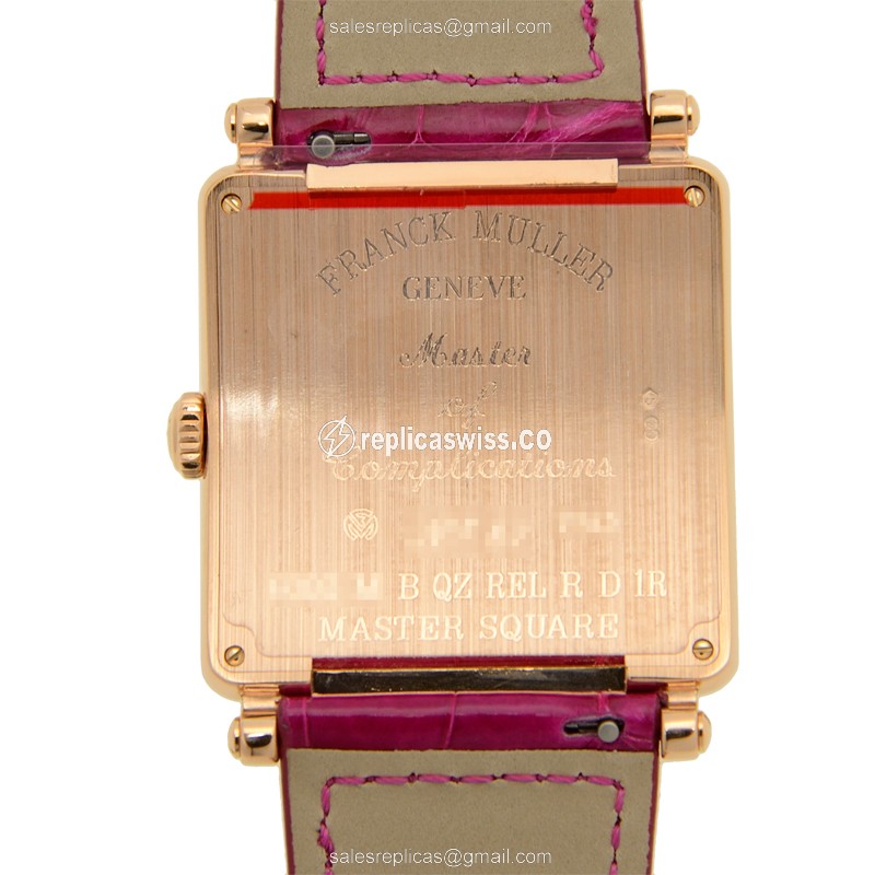Franck Muller Master Square Replica - Quartz - 18kt Rose Gold Case - Silver Dial - Purple Leather Strap - Buckle Clasp - View 3