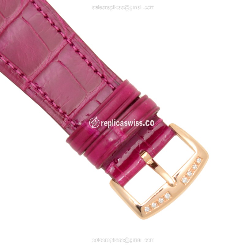 Franck Muller Master Square Replica - Quartz - 18kt Rose Gold Case - Silver Dial - Purple Leather Strap - Buckle Clasp - View 4