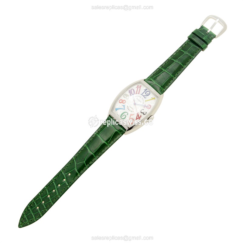 Franck Muller 7851 SC COL DRM AC CINTREE CURVEX - Automatic - Stainless Steel Case - Silver Dial, Red Alligator Strap - View 2