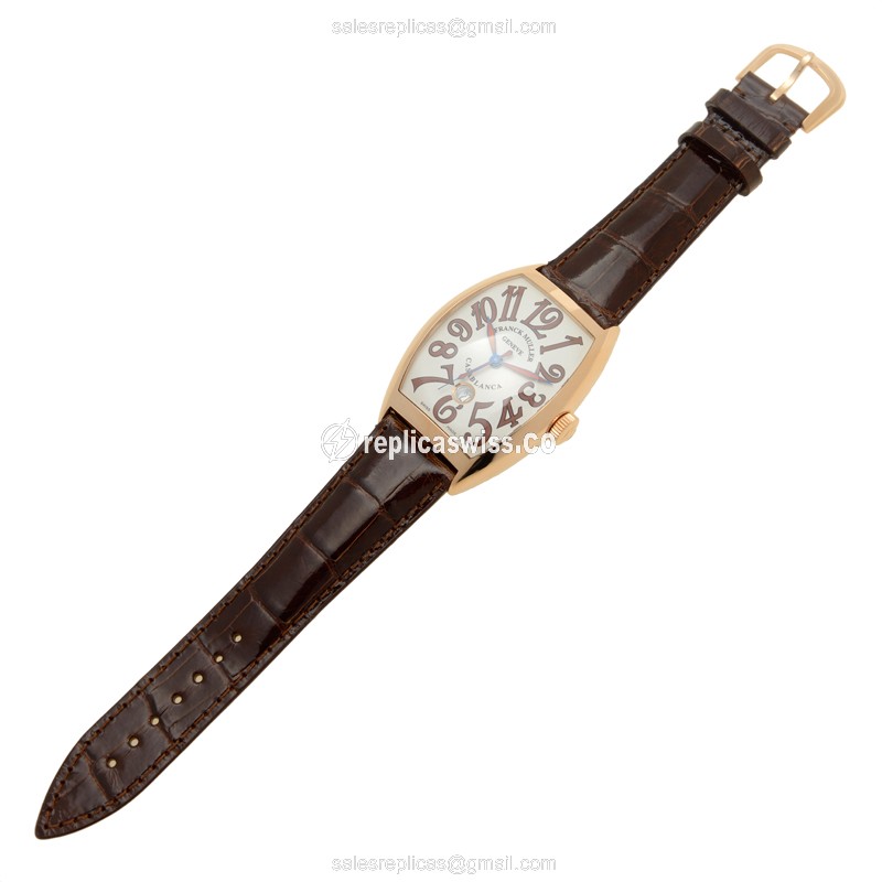 Franck Muller 8880 C DT SHR 18kt Rose Gold Auto - White Dial - Leather Black Strap - View 2