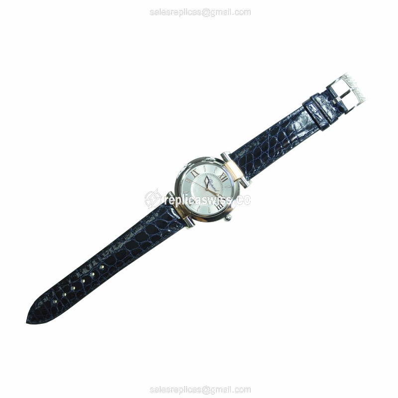 Chopard Imperiale Replica - Quartz - 18kt Rose Gold - Steel Case - Silver Dial - Blue Alligator Strap - View 2
