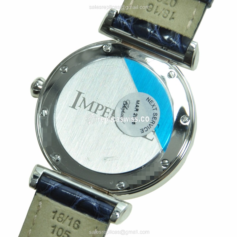 Chopard Imperiale Replica - Quartz - 18kt Rose Gold - Steel Case - Silver Dial - Blue Alligator Strap - View 3