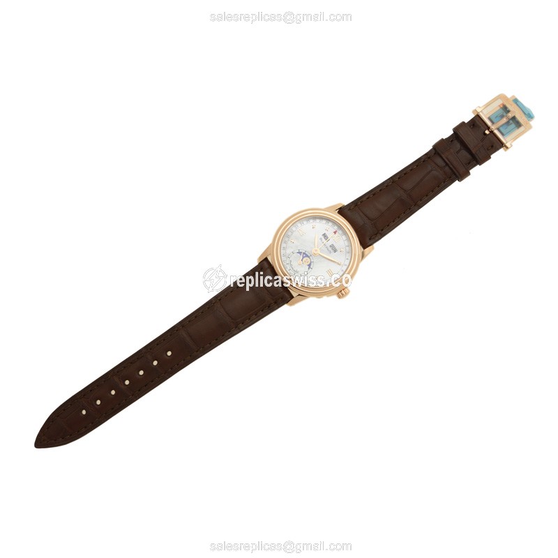 Blancpain 2360-3691A-55B Replica - Automatic - Rose Gold - White Dial - Brown Alligator Strap - View 2
