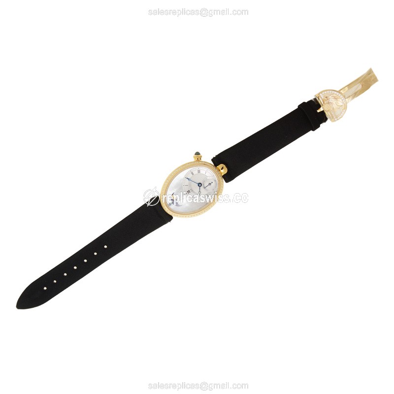 Breguet REINE DE NAPLES Replica - Automatic - 18kt Gold - Diamond - White Dial - Black Fabric Strap - View 2