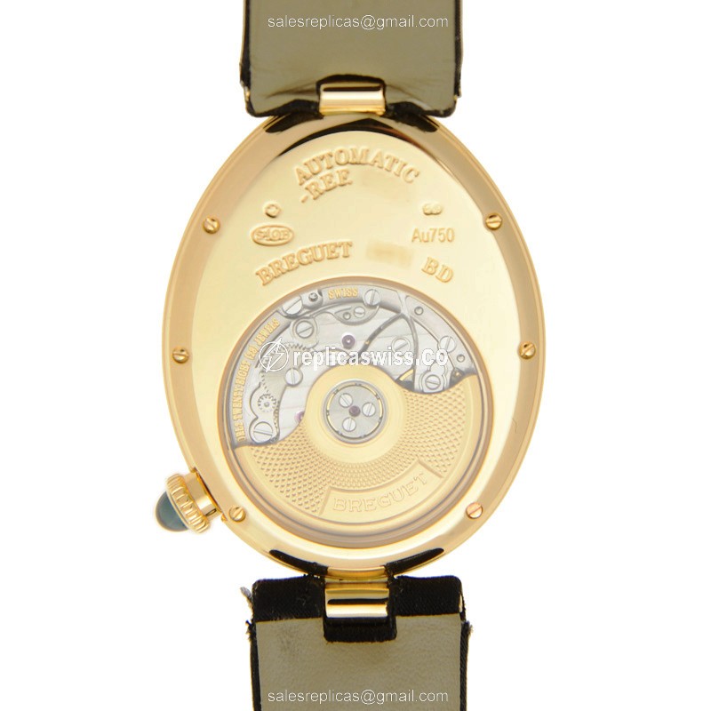 Breguet REINE DE NAPLES Replica - Automatic - 18kt Gold - Diamond - White Dial - Black Fabric Strap - View 3