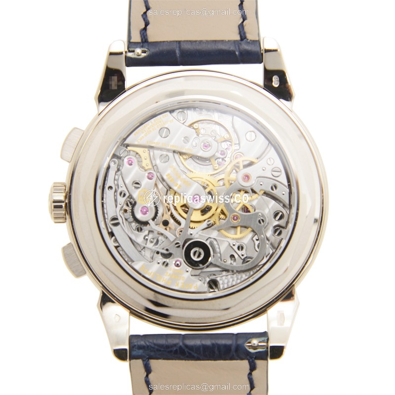 Patek Philippe 5270G-014 Grand Complications Replica - Automatic - 18kt Gold - Blue Dial - Blue Alligator Strap - View 3