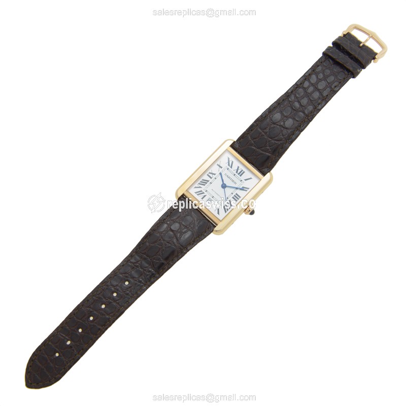 Cartier TANK W5200026 - Automatic - Rose Gold - White Dial - Alligator Brown Buckle - View 2
