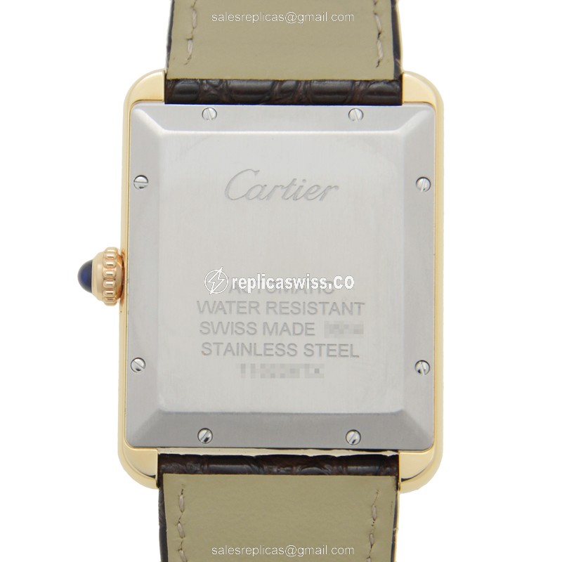 Cartier TANK W5200026 - Automatic - Rose Gold - White Dial - Alligator Brown Buckle - View 3