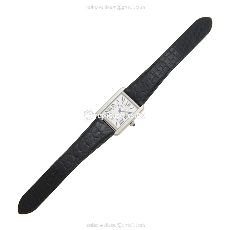 Cartier TANK W5200027 - Automatic - Stainless Steel - White Dial - Black Alligator Strap - View 2