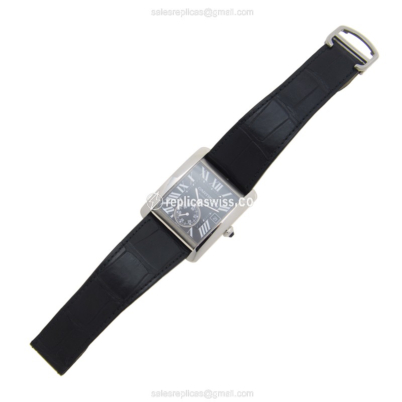 Cartier TANK Automatic - Black Dial - Steel Case - Alligator Black Strap - View 2