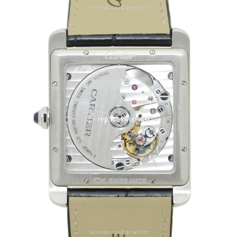 Cartier TANK Automatic - Black Dial - Steel Case - Alligator Black Strap - View 3