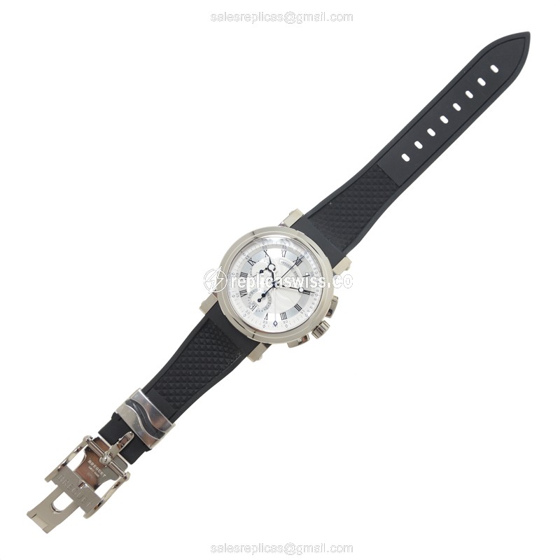 Breguet 5827BB/12/5ZU Replica - Automatic - 18kt White Gold Case - White Dial - Black Rubber Strap - View 2