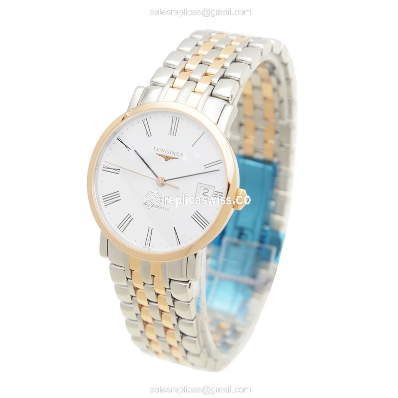 Longines ELEGANT - 18kt Rose Gold - Steel Case - White Dial - Automatic Movement - Silver Clasp - View 3