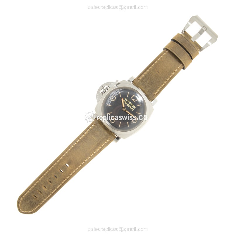 Panerai PAM00557 LUMINOR - Manual Wind - Steel Case - Black Dial - Brown Cowhide - View 2
