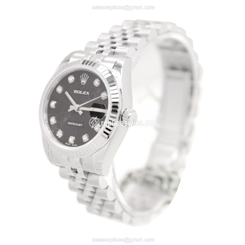 Rolex Datejust Replica - Automatic - Black Dial, Silver Clasp & Steel Strap - View 3