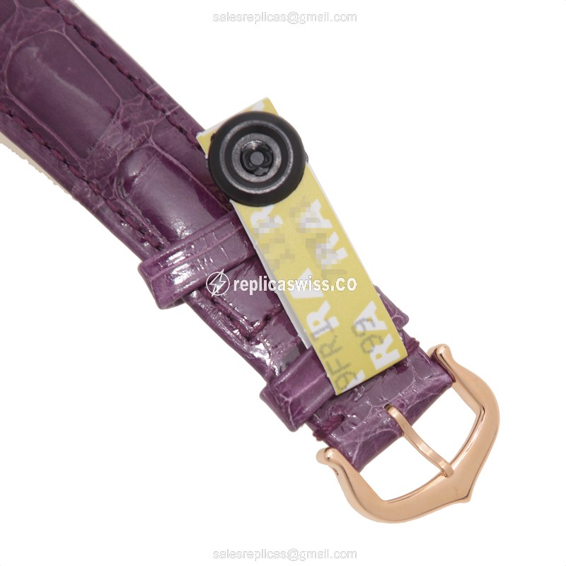 Cartier Ballon Bleu Replica - Automatic - 18kt Rose Gold - Silver Dial - Alligator Purple Strap - View 4