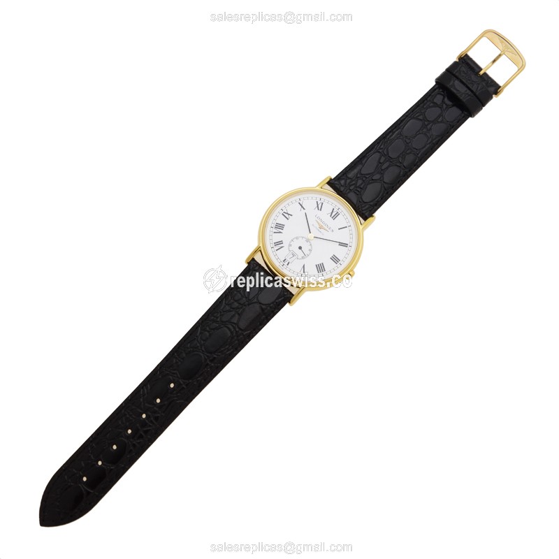 Longines Presence Replica - Automatic - PVD Gold - White Dial, Alligator Strap - View 2