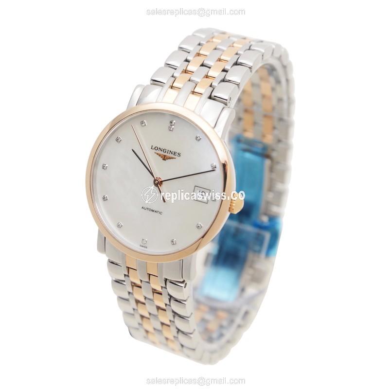 Longines L4.809.5.87.7 Replica - Automatic - Rose Gold - White Dial - Silver Steel Strap - View 3