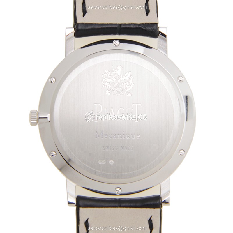 Piaget ALTIPLANO Replica - Manual - 18kt White Gold - Diamond - White Dial - Black Alligator Buckle - View 3