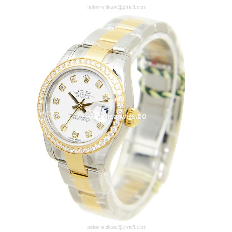 Rolex Datejust Replica - 18kt Gold & Steel - Automatic - White Dial, Silver Clasp - View 3