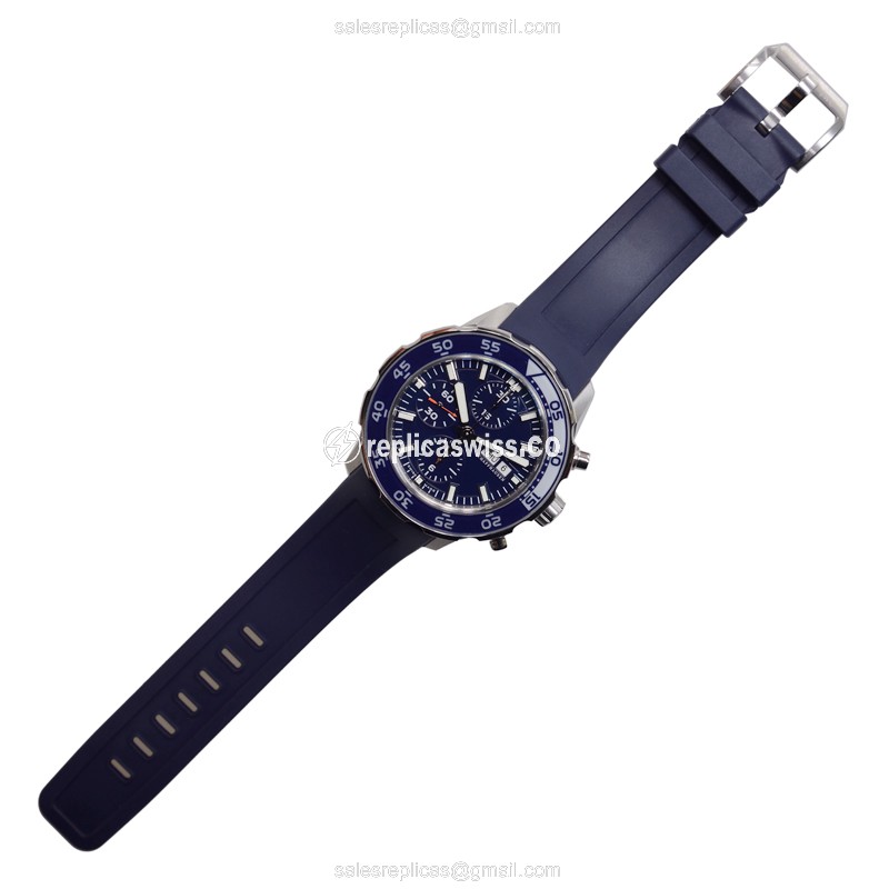 IWC AQUATIMER Replica - Automatic - Steel Case - Blue Dial - Blue Rubber Strap - View 2