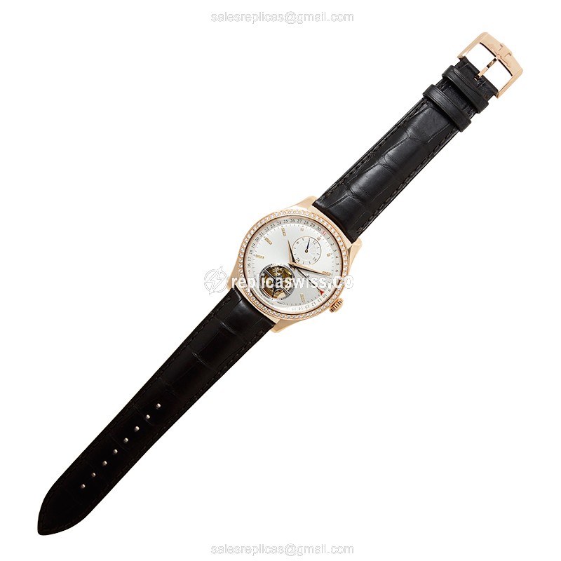 Jaeger-Lecoultre Q1562501 Replica - Ultra Thin - Automatic - 18kt Rose Gold - Diamond Set - Silver Dial - Black Alligator Strap - View 2