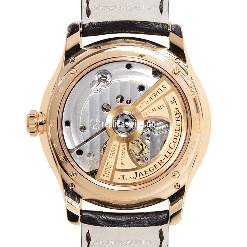 Jaeger-Lecoultre Q1562501 Replica - Ultra Thin - Automatic - 18kt Rose Gold - Diamond Set - Silver Dial - Black Alligator Strap - View 3