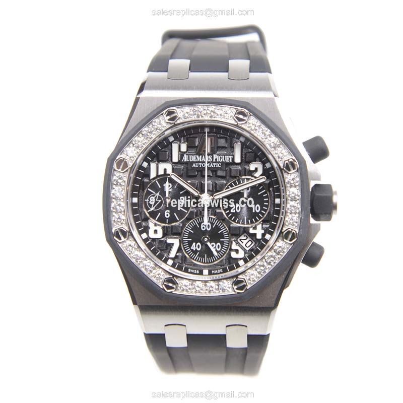 Royal Oak Offshore Replica - Audemars Piguet - Automatic - Stainless Steel & Diamond - Black Dial - Rubber Strap - View 2