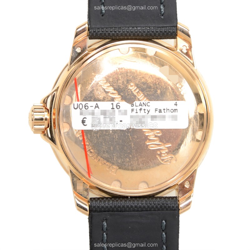 Blancpain 5015-3630-52 FIFTY FATHOMS - Auto 18kt Rose Gold - Black Dial - Canvas Black Buckle - View 3