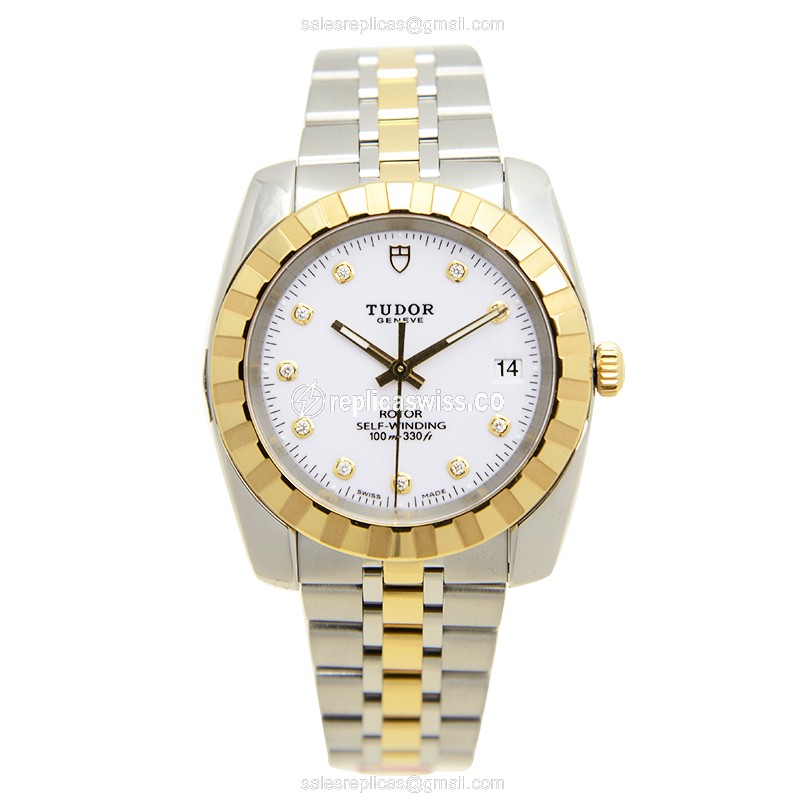 Tudor Classique Automatic Gold & Steel - White Dial - Silver Steel Strap - View 2