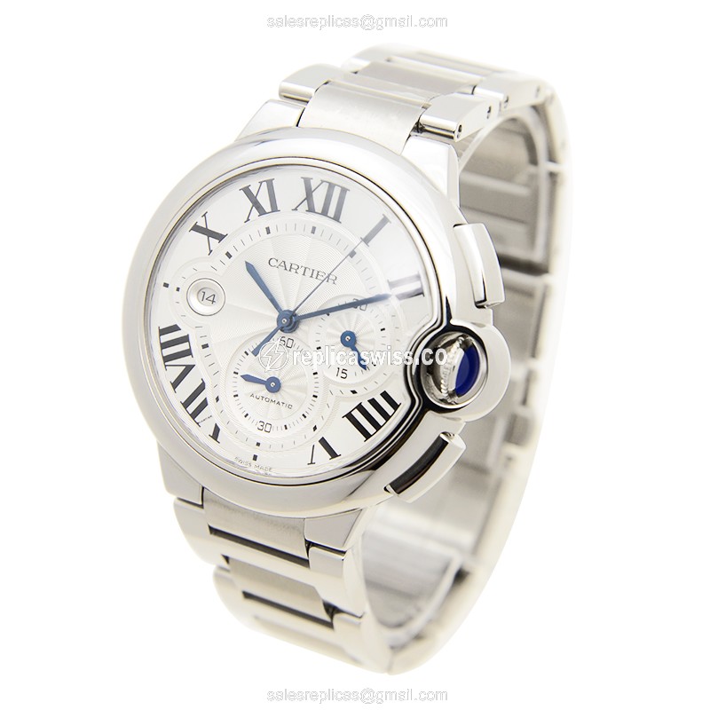 Cartier Ballon Bleu Replica - Automatic - Steel Case - White Dial - Silver Band - View 3