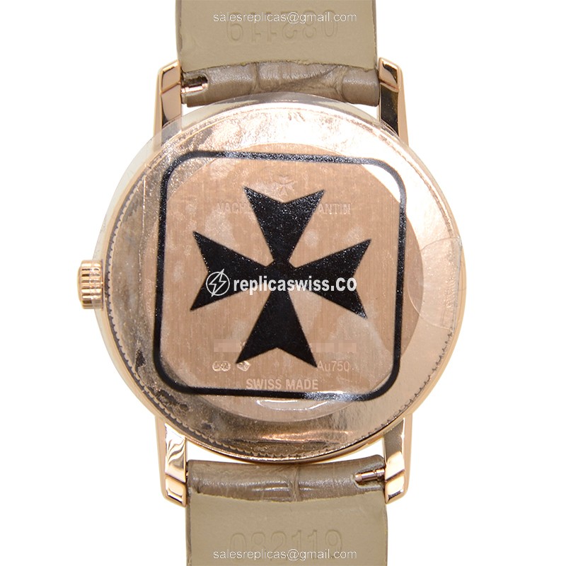 Vacheron Constantin 25558/000R-9759 TRAD. Quartz 18kt Rose Gold & Diamond Dial - Brown Alligator Buckle - View 3