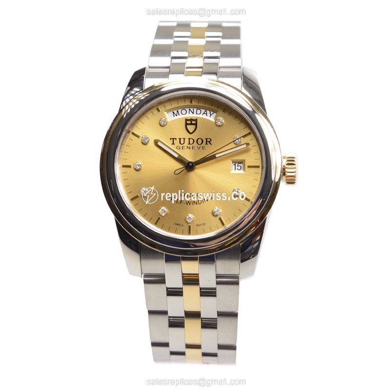 Tudor Glamour Date Replica - Automatic - 18kt Gold & Steel - Silver Dial - View 2