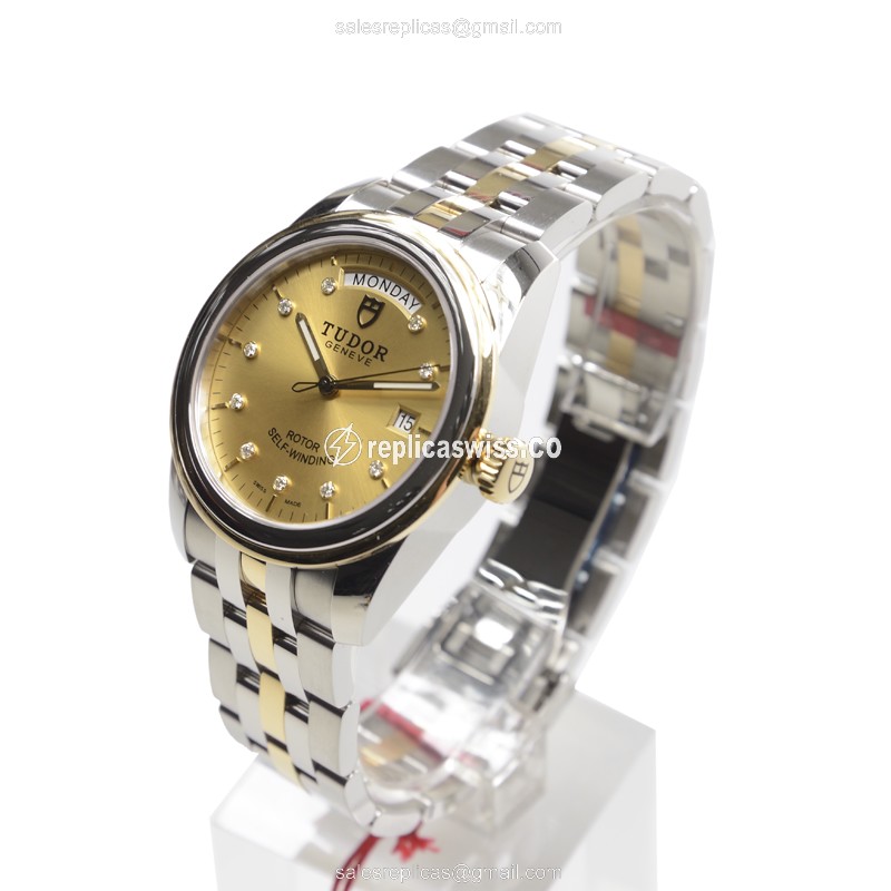 Tudor Glamour Date Replica - Automatic - 18kt Gold & Steel - Silver Dial - View 3