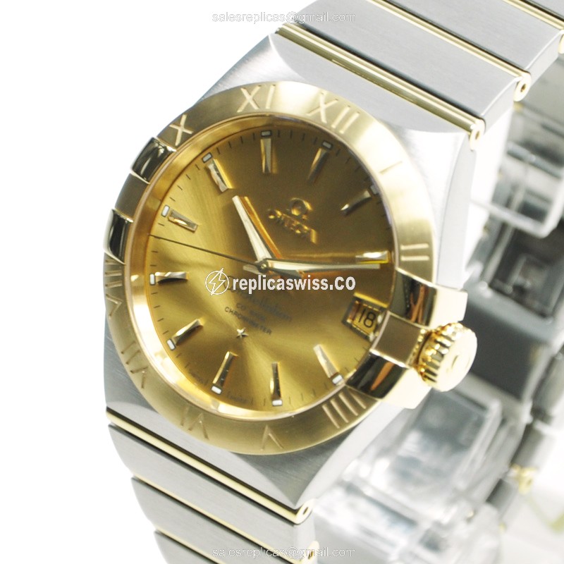 Omega Constellation Replica - Automatic - 18kt Gold & Steel Case - Gold Dial - Silver Clasp - Silver Strap - View 3