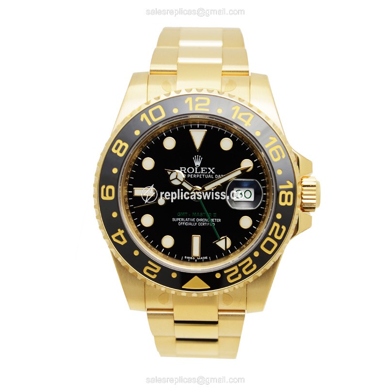 Rolex GMT-MASTER II Replica - 18kt Gold - Black Dial, Automatic Clasp - View 2