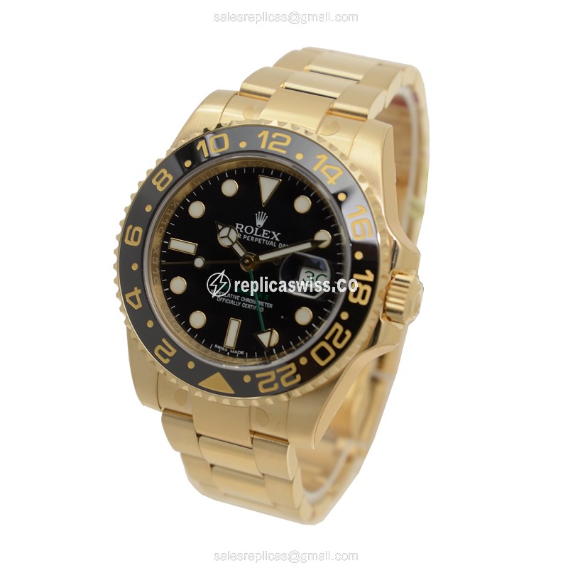 Rolex GMT-MASTER II Replica - 18kt Gold - Black Dial, Automatic Clasp - View 3