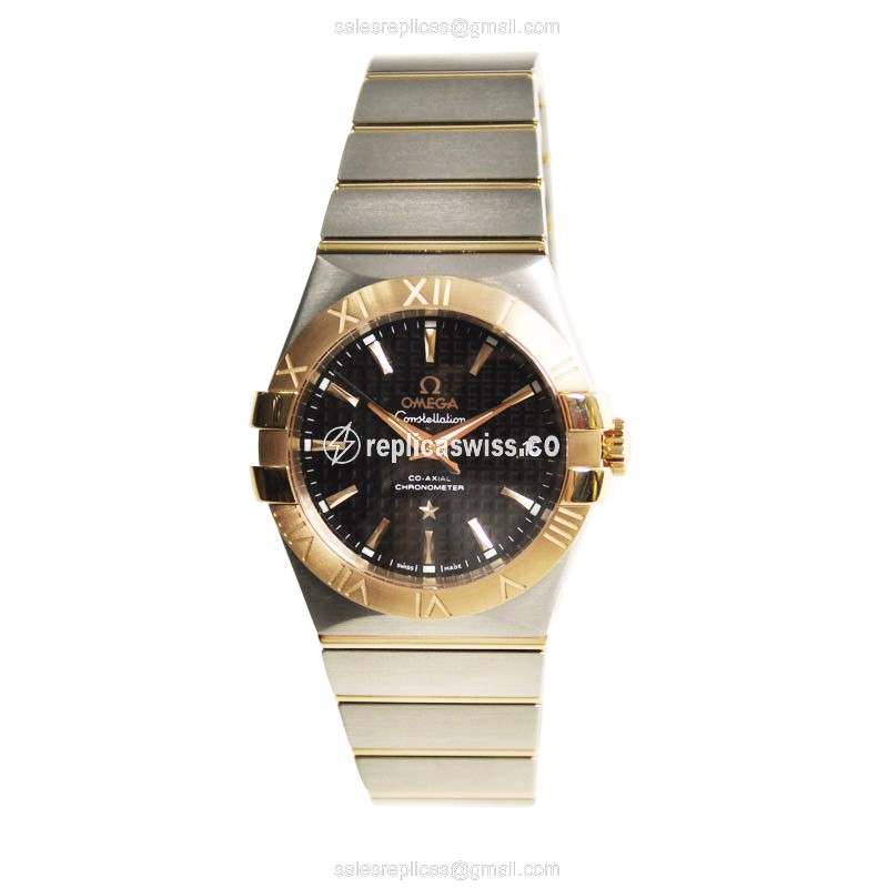 Omega Constellation Replica - Automatic - 18kt Rose Gold & Steel Case - Black Dial - Silver Clasp & Strap - View 2