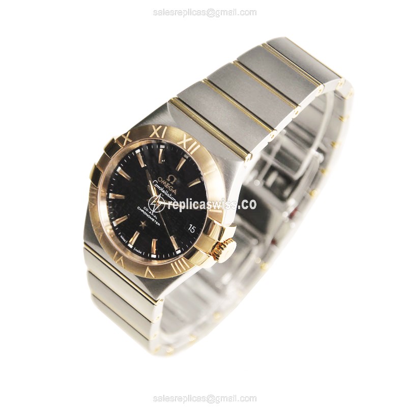 Omega Constellation Replica - Automatic - 18kt Rose Gold & Steel Case - Black Dial - Silver Clasp & Strap - View 3