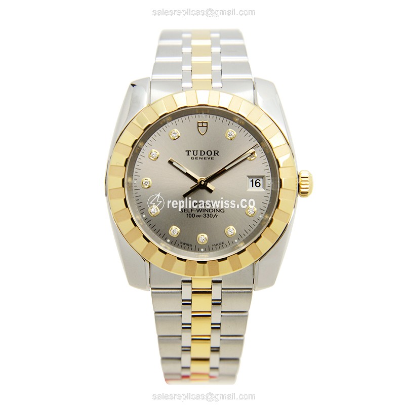 Tudor Classique Replica - Automatic - 18kt Gold & Steel - Dark Grey Dial - Silver Strap - View 2