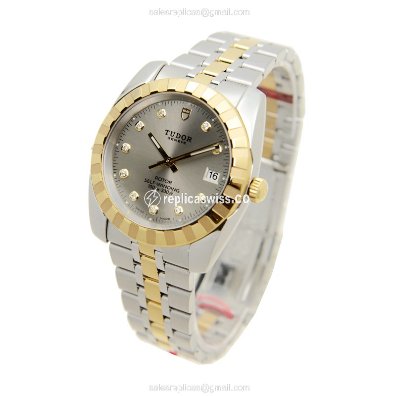 Tudor Classique Replica - Automatic - 18kt Gold & Steel - Dark Grey Dial - Silver Strap - View 3
