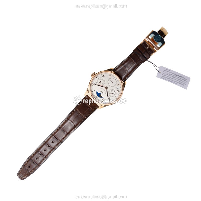 IWC Portuguese Automatic 18kt Gold Case - White Dial - Brown Alligator Strap - View 2