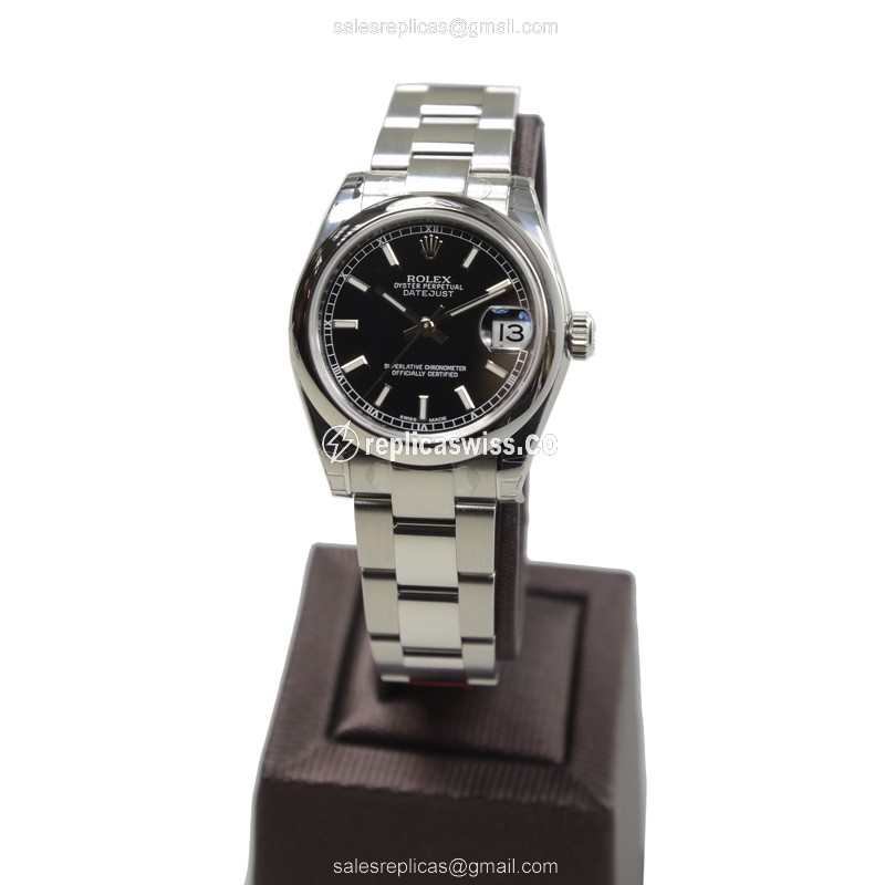 Rolex Lady Datejust Replica - Automatic - Stainless Steel - Black Dial - Silver Strap - View 2