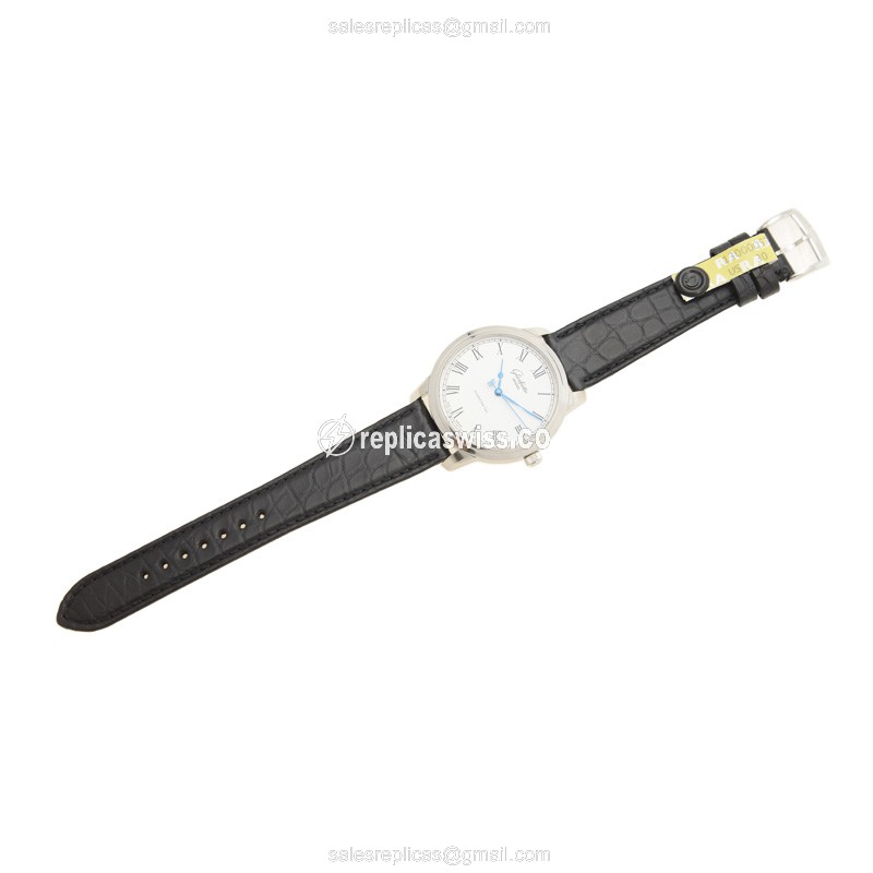 Glashutte Senator Automatic Skeletonized - Steel Case - White Dial - Black Alligator Strap - View 2