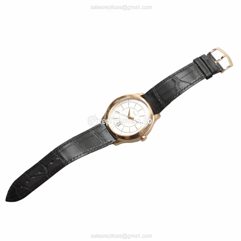 Piaget G0A37110 Replica - Automatic - 18kt Rose Gold - White Dial - Alligator Black Strap - View 2