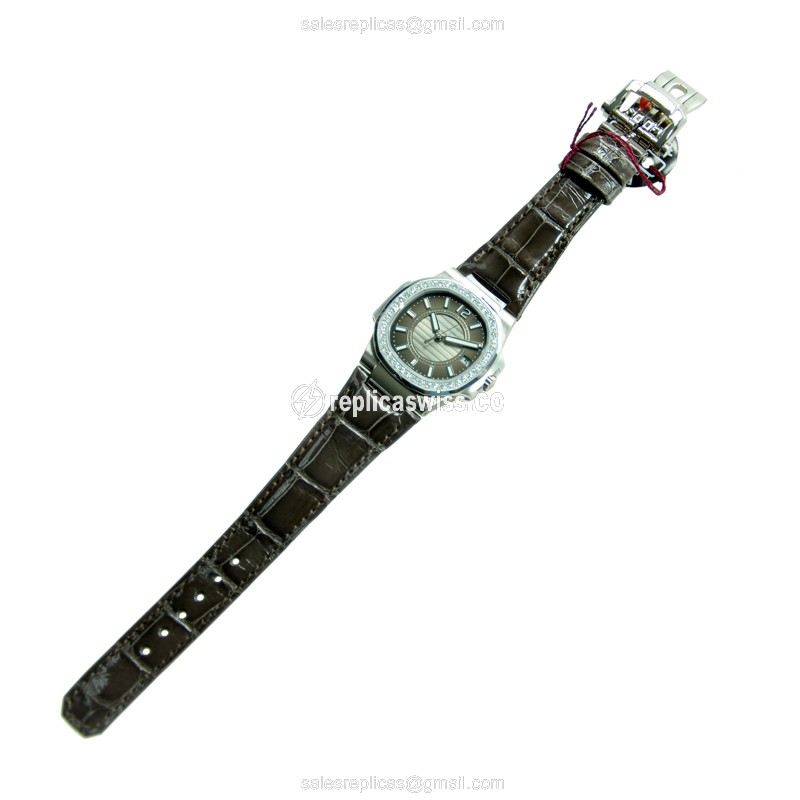 Patek Philippe 7010G-010 Replica - Quartz - 18kt White Gold - Diamond - Dark Grey Dial - View 2
