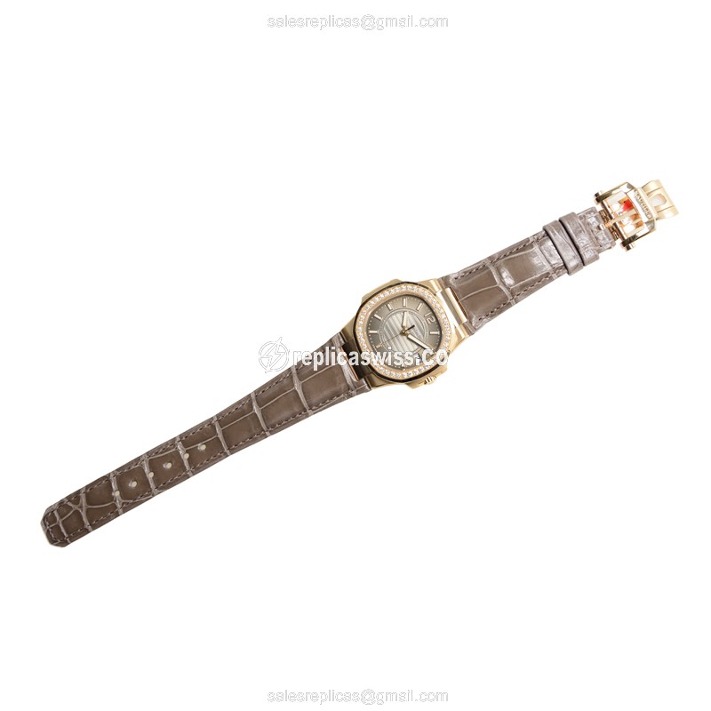 Patek Philippe 7010R-010 Replica - Quartz - 18kt Rose Gold - Diamonds - Gray Dial - View 2